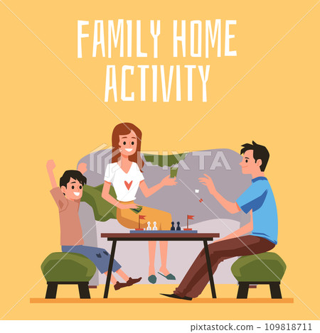 Family home activity banner with parents and son flat vector illustration. 109818711