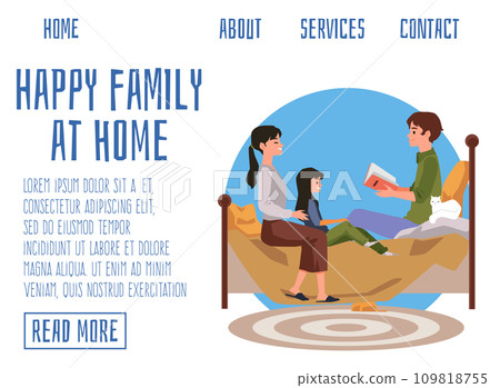 Website with family at home joint recreation scene, flat vector illustration. 109818755