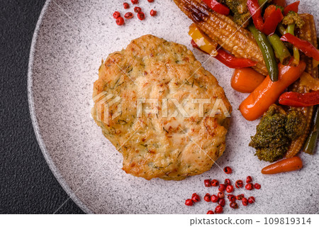 Delicious fresh fried minced fish cutlets with spices and herbs Delicious fresh fried minced fish cutlets with spices and herbs 109819314