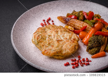 Delicious fresh fried minced fish cutlets with spices and herbs Delicious fresh fried minced fish cutlets with spices and herbs 109819315