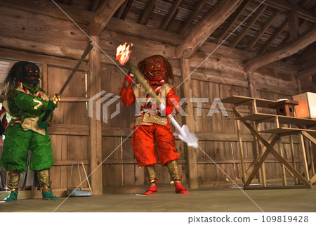 Shoshazan Enkyoji Temple Onioi Ceremony Demon dance to drive away evil spirits at Hakusan Gongen Shrine Hall Shoshazan Enkyoji Temple Onioi Ceremony Demon dance to drive away evil spirits at Hakusan Gongen Shrine Hall 109819428