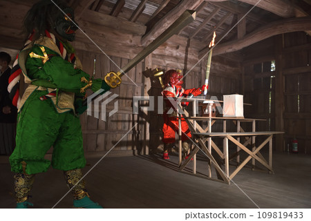 Shoshazan Enkyoji Temple Onioi Ceremony Demon dance to drive away evil spirits at Hakusan Gongen Shrine Hall Shoshazan Enkyoji Temple Onioi Ceremony Demon dance to drive away evil spirits at Hakusan Gongen Shrine Hall 109819433