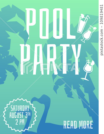 Pool party invitation card or announcement design flat vector illustration. 109819481