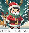可愛的男孩和馴鹿打扮成聖誕老人 109819502