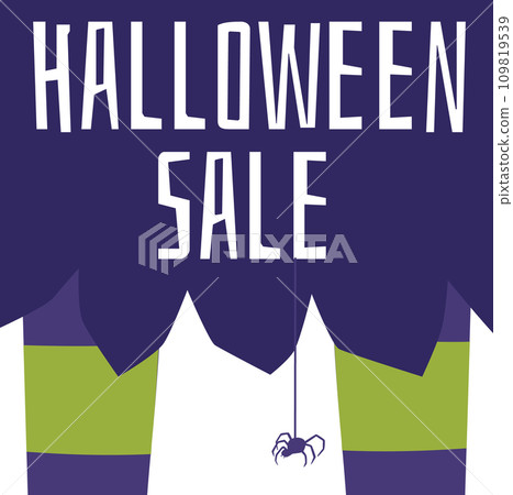 Halloween sale banner or poster design with spider, flat vector illustration. 109819539