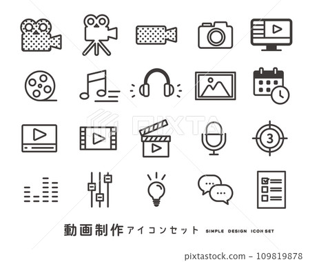 Vector illustration material of icons related to movies and videos 109819878