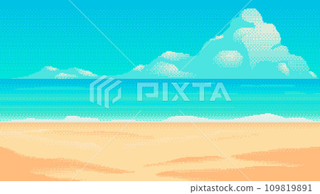 Beach pixel art background. 2d backdrop for 8-bit retro video game or mobile application. Seamless when docking horizontally. 109819891