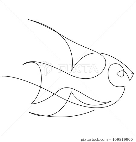 One line fish design silhouette. Logo design. Hand drawn minimalism style vector illustration. One line fish design silhouette. Logo design. Hand drawn minimalism style vector illustration. 109819900