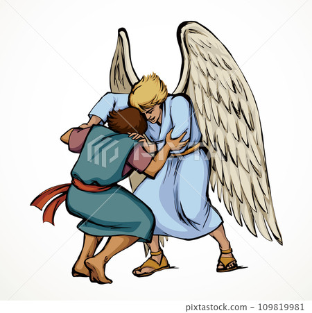 Vector drawing. Man fight with Angel Vector drawing. Man fight with Angel 109819981