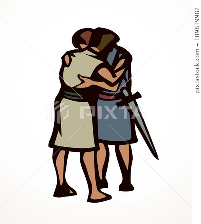Vector drawing. People hug each other Vector drawing. People hug each other 109819982