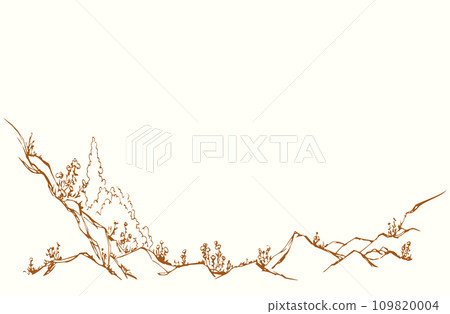 Vector drawing. Plantds grows on the stony hill 109820004
