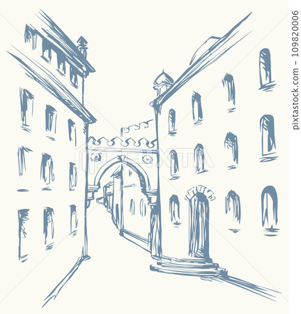 Vector cityscape. The narrow medieval streets of the old town Vector cityscape. The narrow medieval streets of the old town 109820006