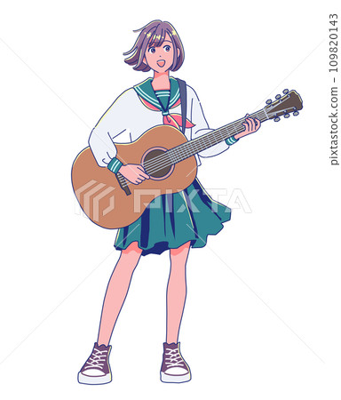 High school girl singing while playing the guitar 109820143