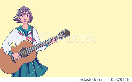 女高中生一邊彈吉他一邊唱歌 女高中生一邊彈吉他一邊唱歌 109820146