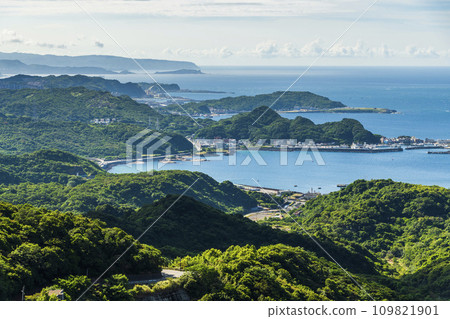 Spectacular view of the Coastal Mountains overlooking New Taipei City and Keelung in Taiwan. View of the North Coast of Taiwan. Spectacular view of the Coastal Mountains overlooking New Taipei City and Keelung in Taiwan. View of the North Coast of Taiwan. 109821901