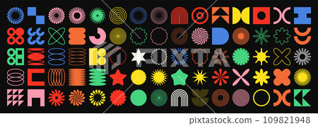 Brutalist geometric shapes, symbols. Simple primitive elements and forms. Bauhaus retro design, trendy contemporary minimalist style. Vector illustration Brutalist geometric shapes, symbols. Simple primitive elements and forms. Bauhaus retro design, trendy contemporary minimalist style. Vector illustration 109821948