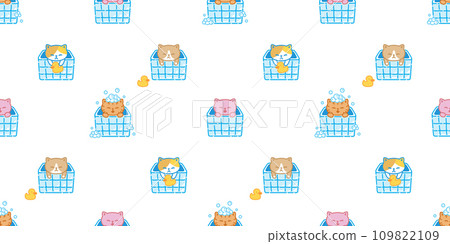 cat seamless pattern shower bathroom bathtub soap bubble kitten calico munchkin neko vector cartoon pet sticker doodle gift wrapping paper tile background repeat wallpaper illustration isolated design 109822109