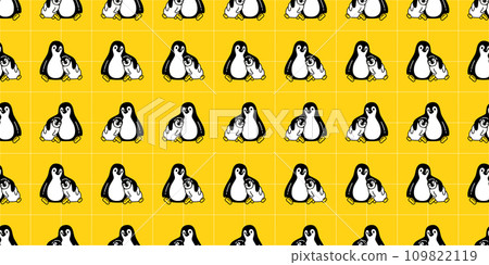 penguin seamless pattern sitting family bird baby hug kid cartoon doodle gift wrapping paper checked tile background repeat wallpaper illustration isolated design 109822119