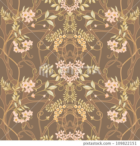 Fantasy flowers, decorative flowers and leaves in art nouveau style 109822151