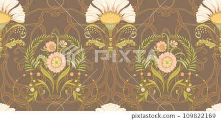 Fantasy flowers, decorative flowers and leaves in art nouveau style 109822169