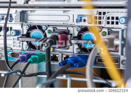 Detail of server room with patch cables 109822324