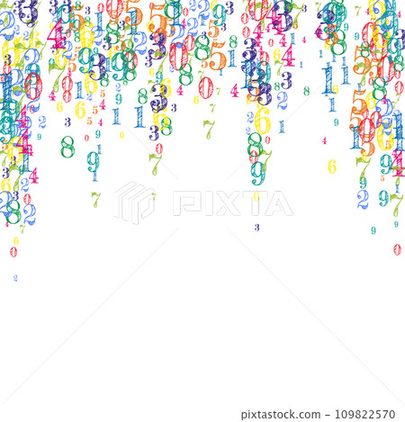 Concept of school background. Colorful childish numbers and digits falling. Back to school mathematics banner on white background. Falling numbers vector illustration. Concept of school background. Colorful childish numbers and digits falling. Back to school mathematics banner on white background. Falling numbers vector illustration. 109822570
