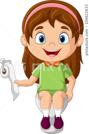 Cartoon little girl sitting on the toilet 109822633