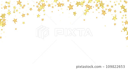 Magic stars vector overlay. Gold stars scattered around randomly, falling down, floating. Chaotic dreamy childish overlay template. Vector fairytale on white background. 109822653