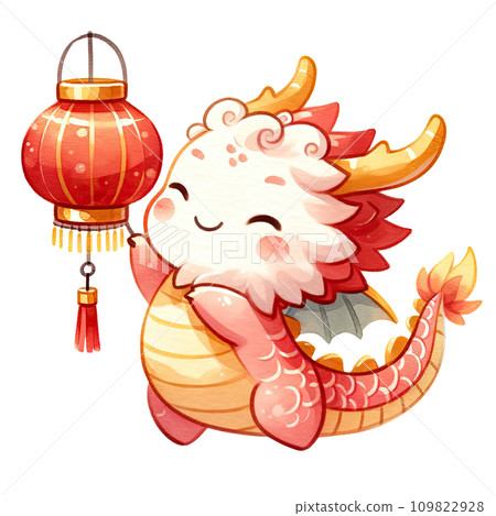 Watercolor Chinese Red Dragon celebrates Chinese New Year 2024 Watercolor Chinese Red Dragon celebrates Chinese New Year 2024 109822928
