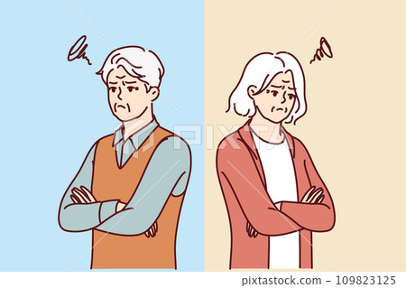 Quarreled seniors look in different directions due to differences or dissimilar interests 109823125