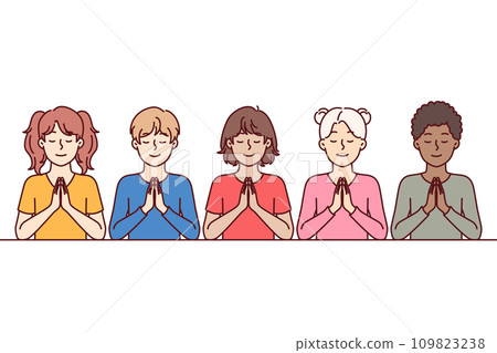 Praying multiethnic children attending sunday religious school for christians and catholics Praying multiethnic children attending sunday religious school for christians and catholics 109823238