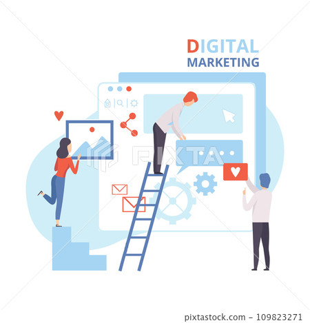 Digital Marketing, Creative Team Working on Web Images, Content and Management Strategy, Business Analysis Flat Vector Illustration Digital Marketing, Creative Team Working on Web Images, Content and Management Strategy, Business Analysis Flat Vector Illustration 109823271