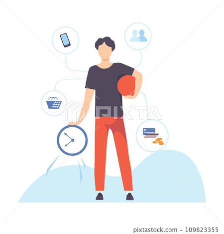 Young Man Planning and Managing His Personal Timetable, Organization and Control of Working Time, Efficient Time Management Business Concept Flat Vector Illustration Young Man Planning and Managing His Personal Timetable, Organization and Control of Working Time, Efficient Time Management Business Concept Flat Vector Illustration 109823355