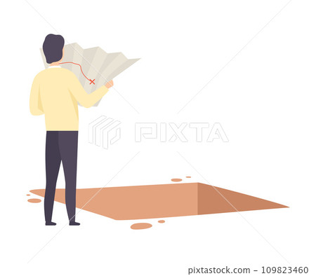 Male Archaeologist Examininig Map of Archaeological Excavations, Scientist Character Working on Excavations with Historical Artifacts Flat Vector Illustration Male Archaeologist Examininig Map of Archaeological Excavations, Scientist Character Working on Excavations with Historical Artifacts Flat Vector Illustration 109823460