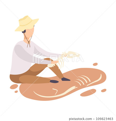 Male Archaeologist Researching Skeleton of Prehistoric Animal, Scientist Character Working on Excavations with Historical Artifacts Flat Vector Illustration Male Archaeologist Researching Skeleton of Prehistoric Animal, Scientist Character Working on Excavations with Historical Artifacts Flat Vector Illustration 109823463