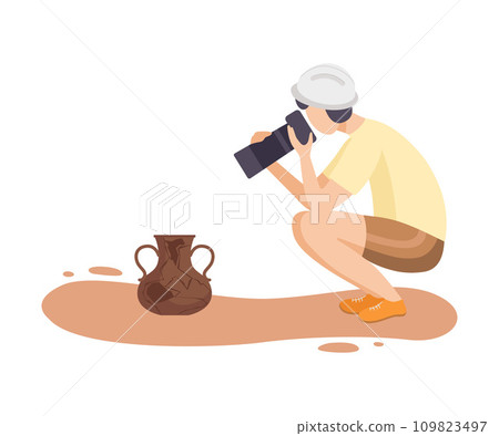 Female Archaeologist Researching and Photographing Ancient Amphora, Scientist Character Working on Excavations with Historical Artifacts Flat Vector Illustration Female Archaeologist Researching and Photographing Ancient Amphora, Scientist Character Working on Excavations with Historical Artifacts Flat Vector Illustration 109823497