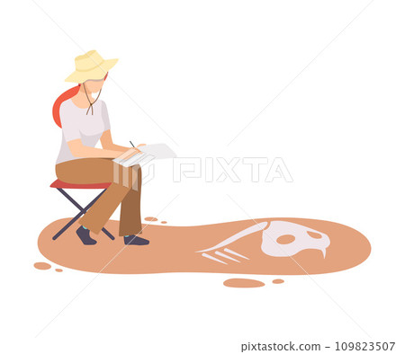 Female Archaeologist Researching and Describing Bones of Prehistoric Animal, Scientist Character Working on Excavations with Historical Artifacts Flat Vector Illustration Female Archaeologist Researching and Describing Bones of Prehistoric Animal, Scientist Character Working on Excavations with Historical Artifacts Flat Vector Illustration 109823507