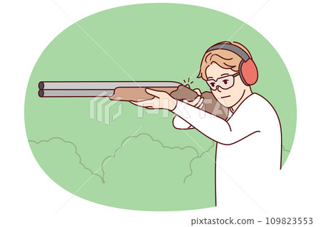 Man with rifle shooting outdoors Man with rifle shooting outdoors 109823553