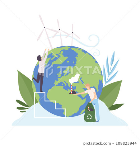 People Cleaning the Earth Planet From Industrial Waste and Building Wind Turbines, Volunteers Taking Care About Planet Ecology, Environment, Nature Protection Flat Vector Illustration People Cleaning the Earth Planet From Industrial Waste and Building Wind Turbines, Volunteers Taking Care About Planet Ecology, Environment, Nature Protection Flat Vector Illustration 109823944