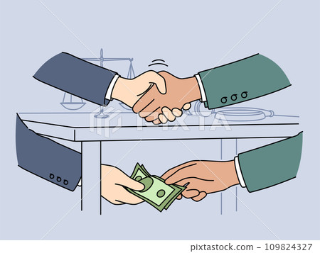 Official shakes hands with businessman after receiving bribe for unfair judicial decision  109824327