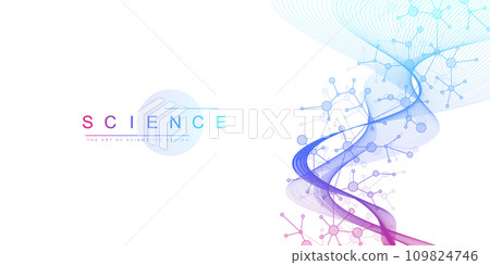 Molecular abstract structure background. Scientific vector illustration with molecule DNA. Medical, science and technology concept for banner template or header. Molecular abstract structure background. Scientific vector illustration with molecule DNA. Medical, science and technology concept for banner template or header. 109824746