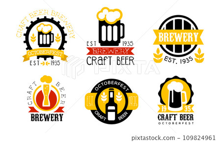 Brewery Craft Beer Retro Labels Set, Best Recipe, Oktoberfest Badges Vector Illustration Brewery Craft Beer Retro Labels Set, Best Recipe, Oktoberfest Badges Vector Illustration 109824961