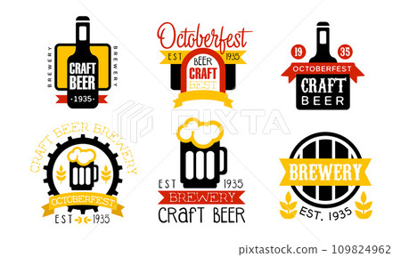 Brewery Craft Beer Retro Labels Set, Oktoberfest Design Templates Vector Illustration Brewery Craft Beer Retro Labels Set, Oktoberfest Design Templates Vector Illustration 109824962