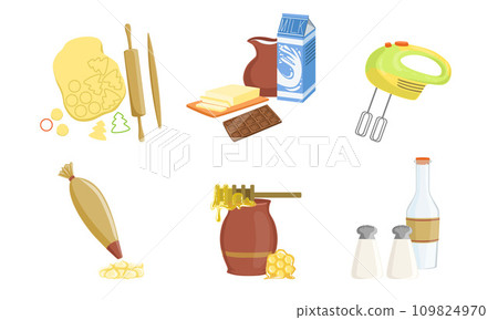 Kitchen Tools And Utensils Set, Baking Ingredients Vector Illustration 109824970