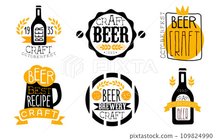 Brewery Craft Beer Retro Labels Set, Best Recipe, Oktoberfest Design Templates Hand Drawn Vector Illustration 109824990
