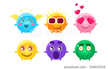 Colorful Glossy Balls Cartoon Characters Set, Cute Funny Fantastic Monsters with Various Emotions Vector Illustration Colorful Glossy Balls Cartoon Characters Set, Cute Funny Fantastic Monsters with Various Emotions Vector Illustration 109825020