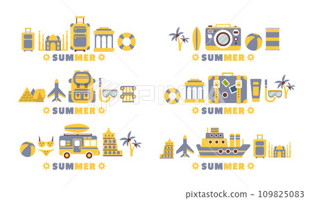 Summer Travel Badges Set, Summertime Holidays, Vacation Labels Flat Vector Illustration 109825083