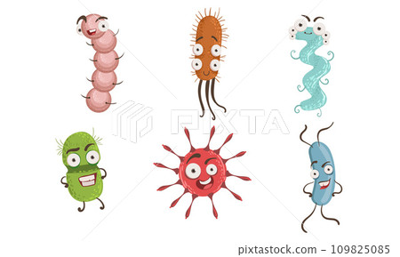 Collection of Microbes, Colorful Bacterias and Pathogens Characters With Various Emotions Vector Illustration 109825085