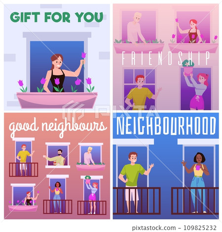 Friendly neighborhood posters set, flat vector illustration. 109825232