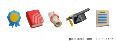 Set of graduation symbols 3D style, vector illustration Set of graduation symbols 3D style, vector illustration 109825326